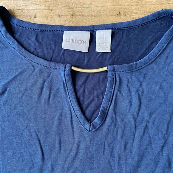 Chicos Blue Top With Gold Metal Details - size 1 (8-10) - Picture 3 of 5